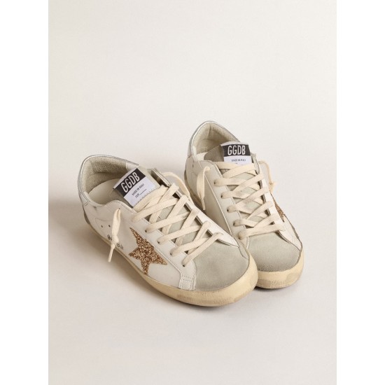 Women's Super-Star with gold glitter star and ice-gray suede inserts