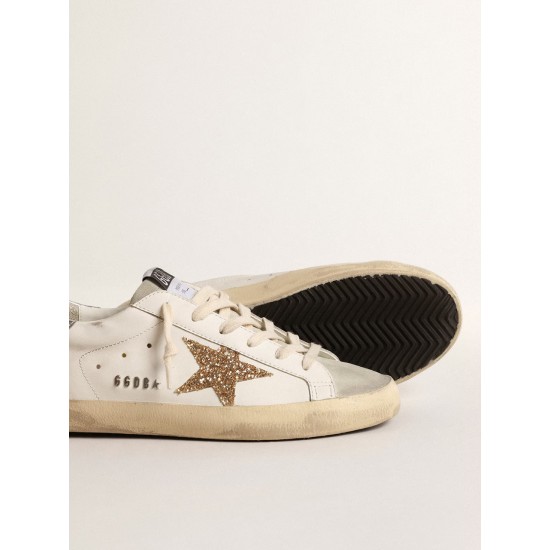 Women's Super-Star with gold glitter star and ice-gray suede inserts