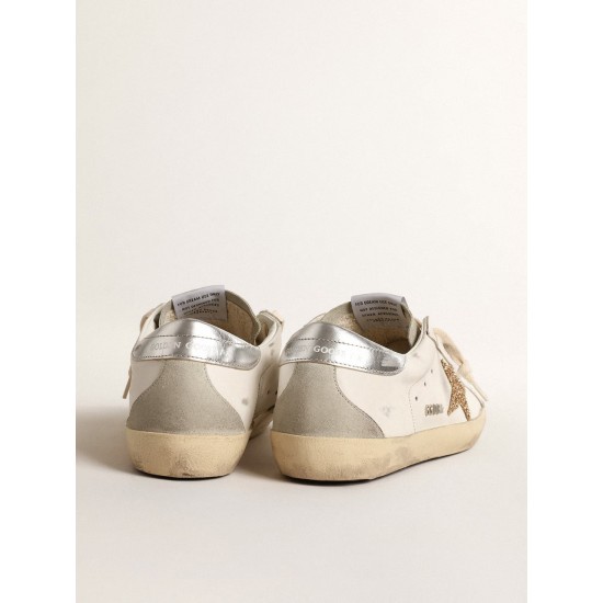Women's Super-Star with gold glitter star and ice-gray suede inserts