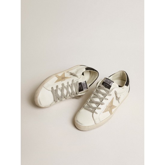 Women's Super-Star with gold star and black glitter heel tab