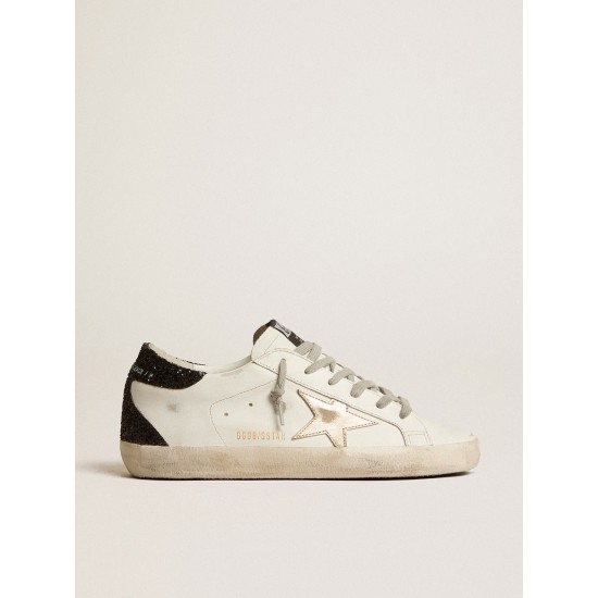 Women's Super-Star with gold star and black glitter heel tab