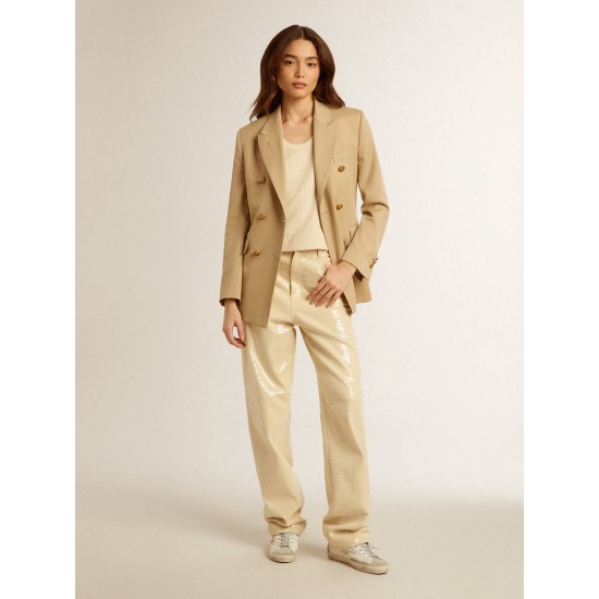 Women's Super-Star LTD in nappa leather with platinum star and blue glitter heel tab