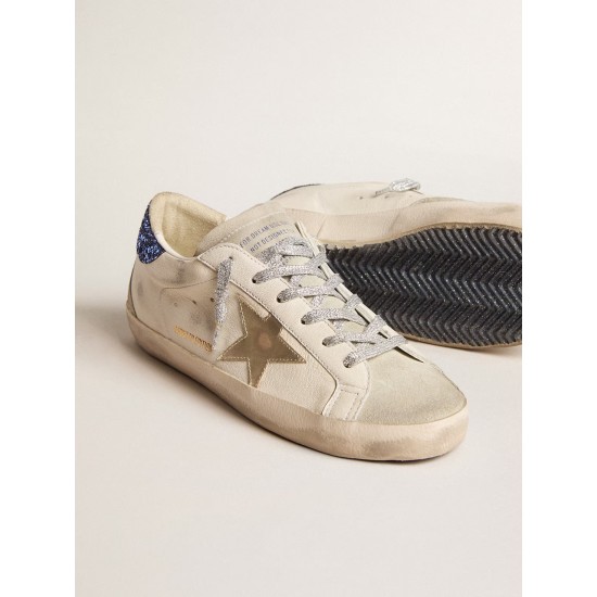 Women's Super-Star LTD in nappa leather with platinum star and blue glitter heel tab