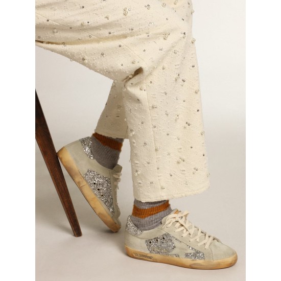 Women's Super-Star in silver glitter with ice-gray star and inserts