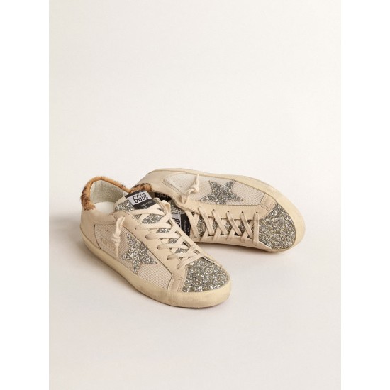 Super-Star in cream mesh with glitter star and leopard heel tab