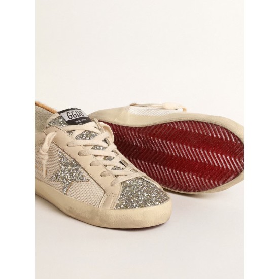 Super-Star in cream mesh with glitter star and leopard heel tab