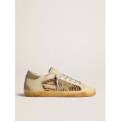 Women's Super-Star LTD in leather and pony skin with dove-gray suede star and heel tab