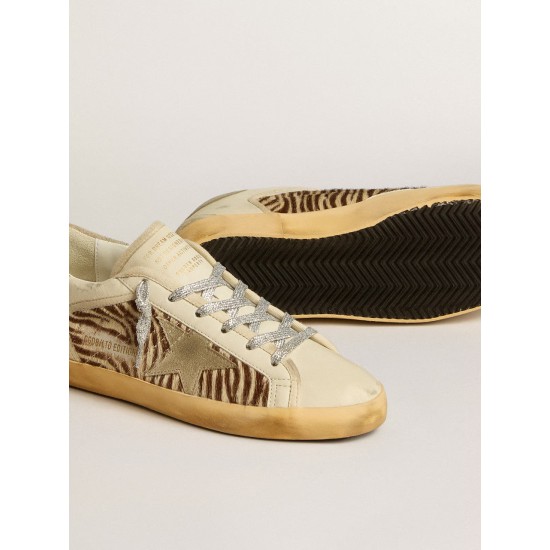 Women's Super-Star LTD in leather and pony skin with dove-gray suede star and heel tab