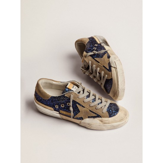Women's Super-Star in blue glitter with dove gray suede star