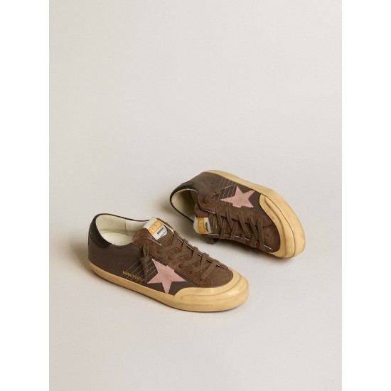Women's Super-Star Penstar LTD in brown leather with pink suede star