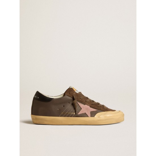 Women's Super-Star Penstar LTD in brown leather with pink suede star