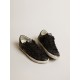 Women's Super-Star in black nappa and glitter with glossy black leather star