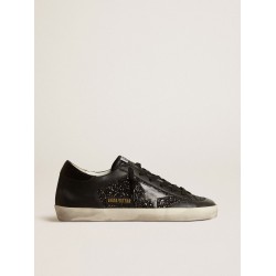 Women's Super-Star in black nappa and glitter with glossy black leather star