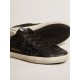 Women's Super-Star in black nappa and glitter with glossy black leather star