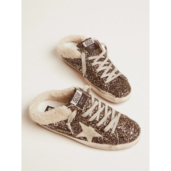 Women's Super-Star Sabot with glitter and shearling interior