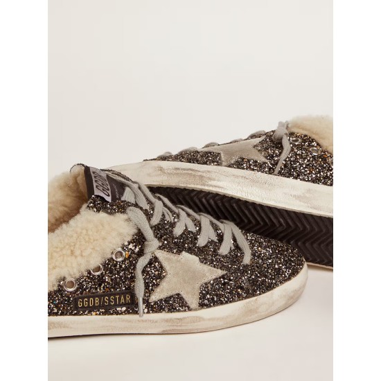 Women's Super-Star Sabot with glitter and shearling interior