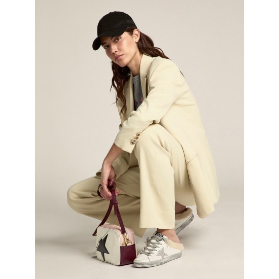 Super-Star Sabots in white leather with shearling lining