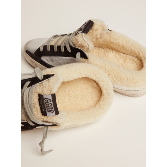 Women's Super-Star Sabot in silver laminated leather with black star