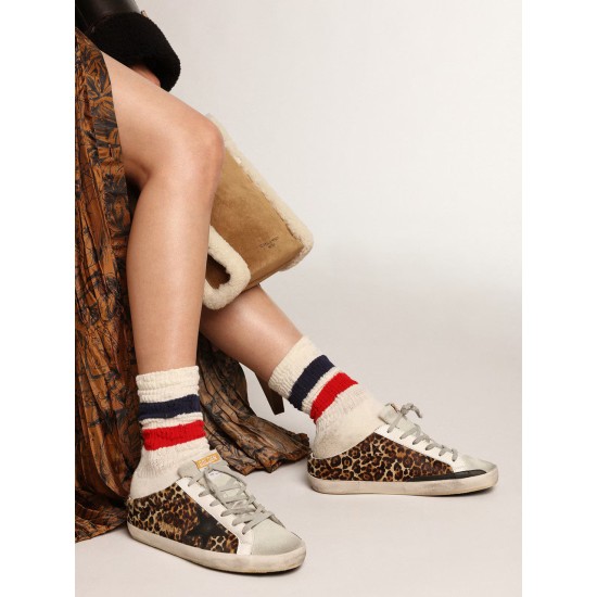 Women's Super-Star Sabot in leopard print pony skin with black star