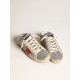 Women's Super-Star Sabot in silver glitter with red leather star