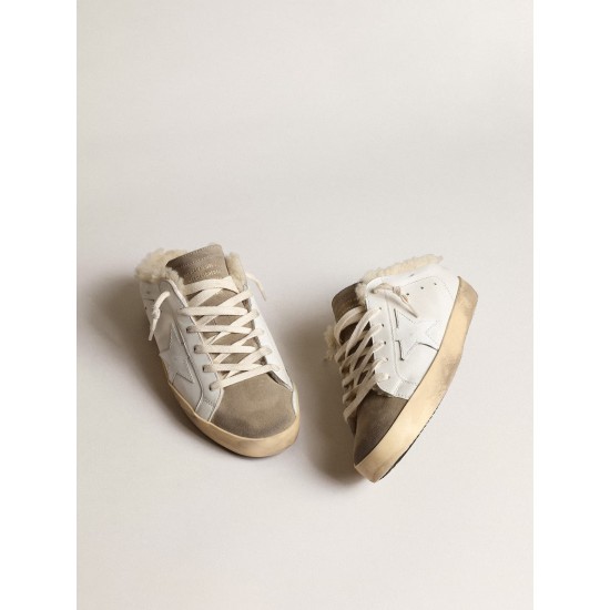Super-Star Sabots with white leather star and shearling lining