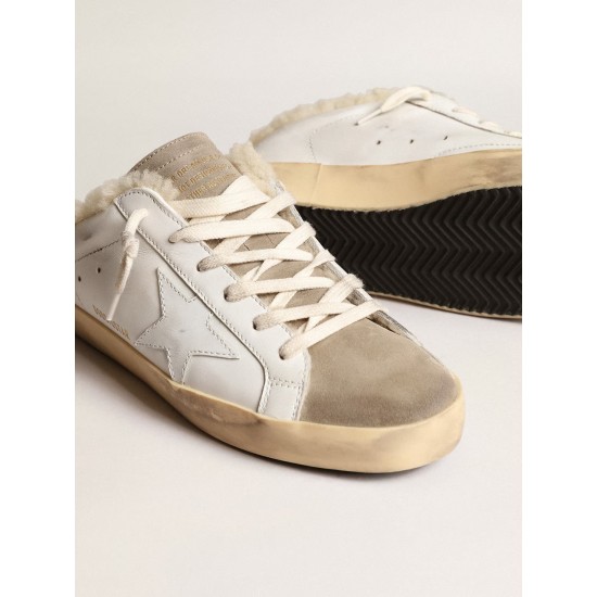 Super-Star Sabots with white leather star and shearling lining