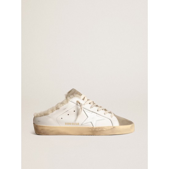 Super-Star Sabots with white leather star and shearling lining