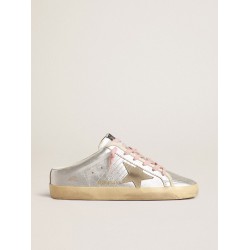 Super-Star Sabots in silver metallic leather with suede star