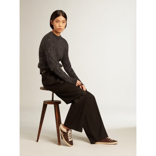 Super-Star Sabots in glitter with brown star and shearling lining