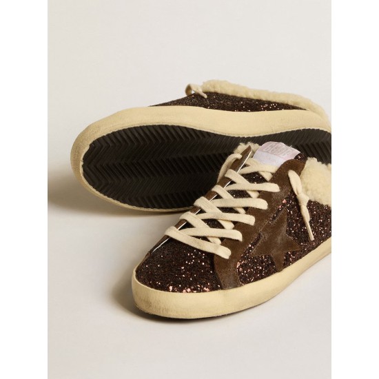 Super-Star Sabots in glitter with brown star and shearling lining