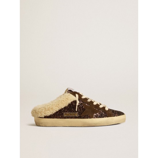 Super-Star Sabots in glitter with brown star and shearling lining