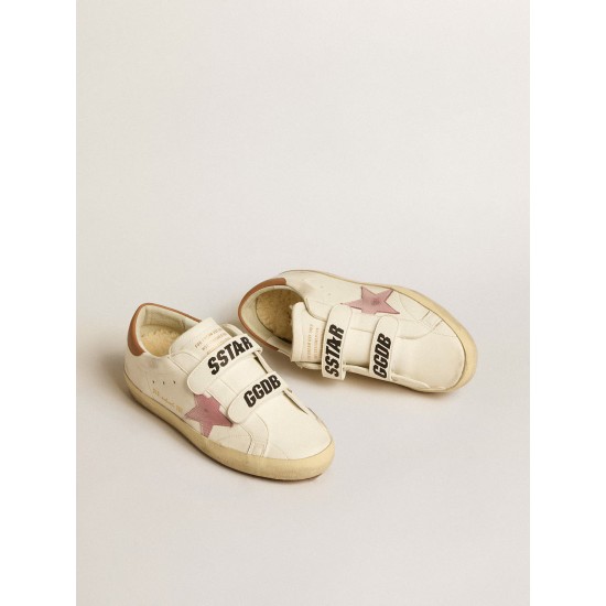 Old School in nappa leather with pink leather star and beige shearling lining