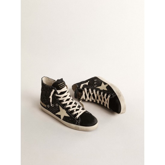 Francy Penstar LTD in glitter with ivory star and black heel tab