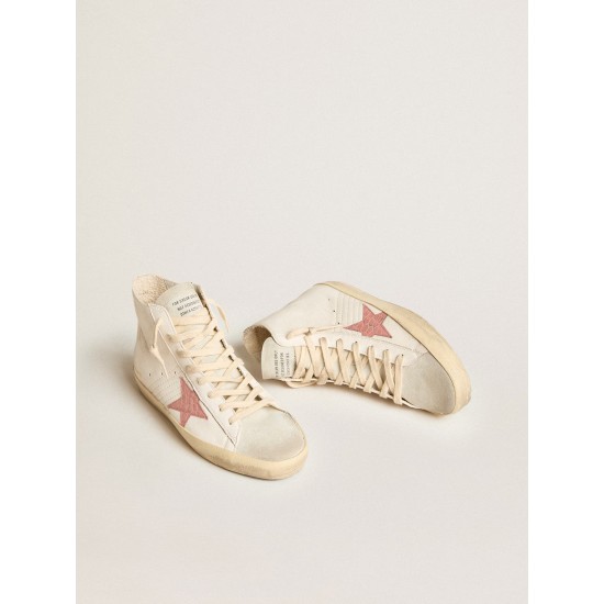 Francy in cream nappa with pink crocodile-print leather star