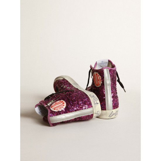 Francy sneakers with sequins and handwritten lettering on the outsole