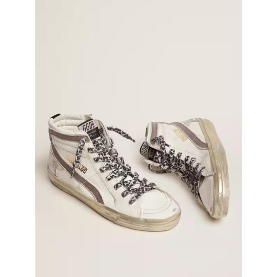 Women's Slide with star in white suede and leather flash