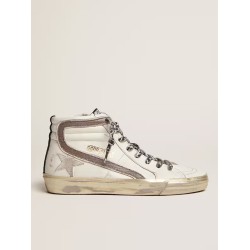 Women's Slide with star in white suede and leather flash