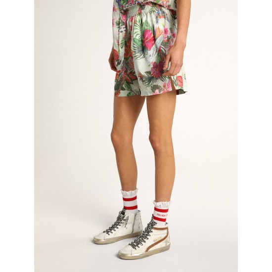 Women's Slide with star in white suede and leather flash