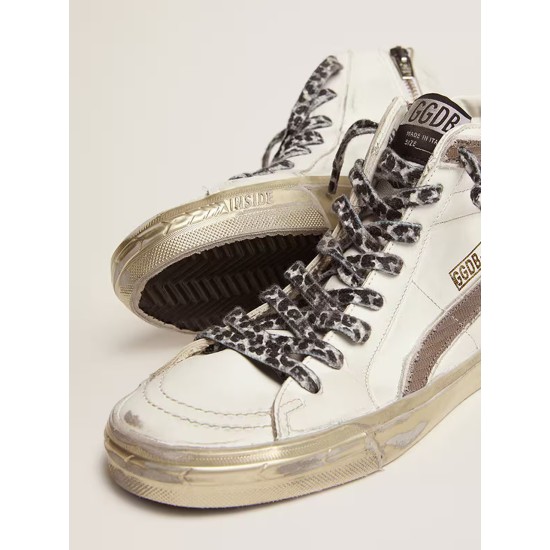 Women's Slide with star in white suede and leather flash