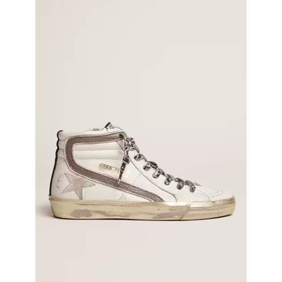 Women's Slide with star in white suede and leather flash