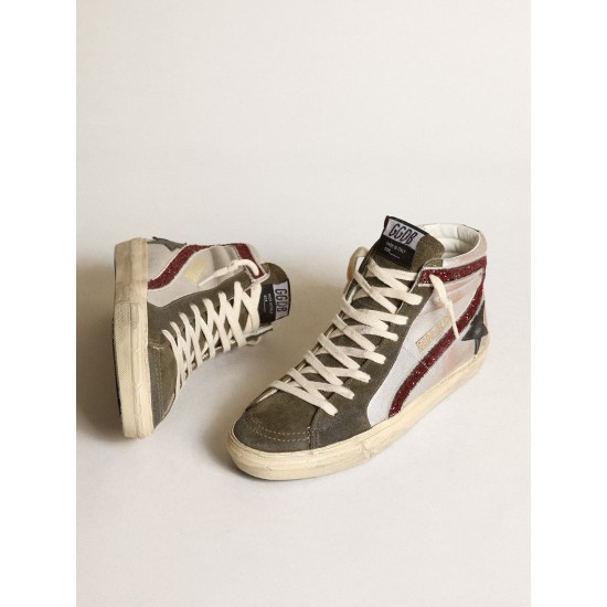 Silver Slide with a black leather star and glitter flash