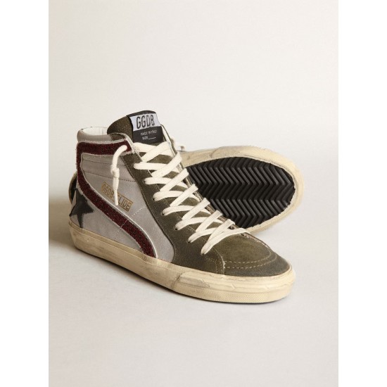 Silver Slide with a black leather star and glitter flash