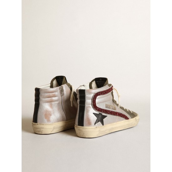 Silver Slide with a black leather star and glitter flash