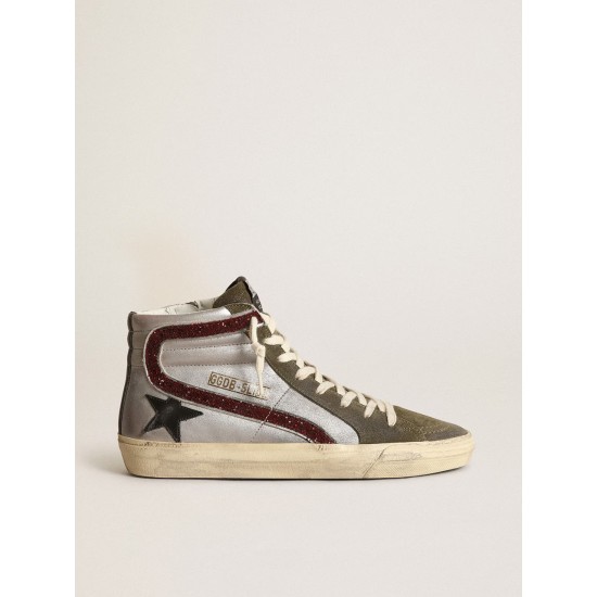 Silver Slide with a black leather star and glitter flash