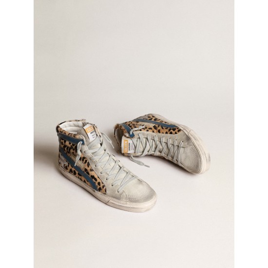 Women's Slide in leopard print pony skin with silver leather star