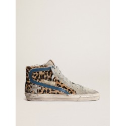 Women's Slide in leopard print pony skin with silver leather star