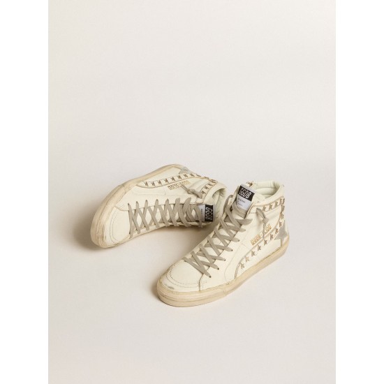 Slide with silver metallic leather star and leather flash with stars