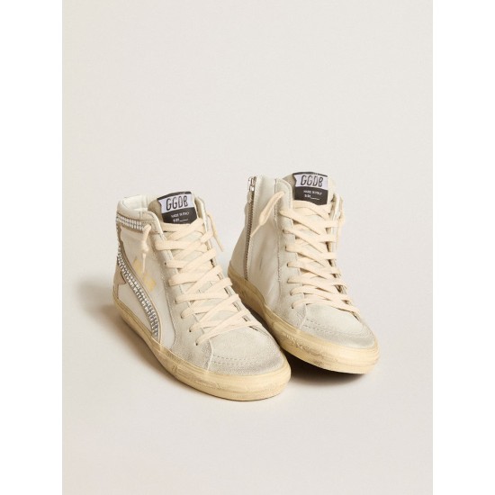 Slide with nude leather star and suede and Swarovski crystal flash