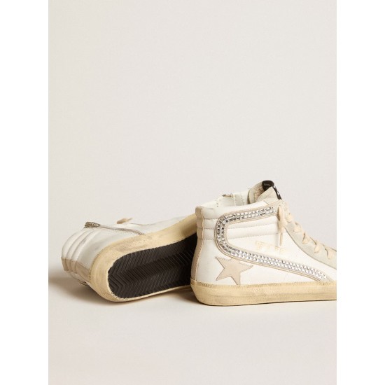 Slide with nude leather star and suede and Swarovski crystal flash