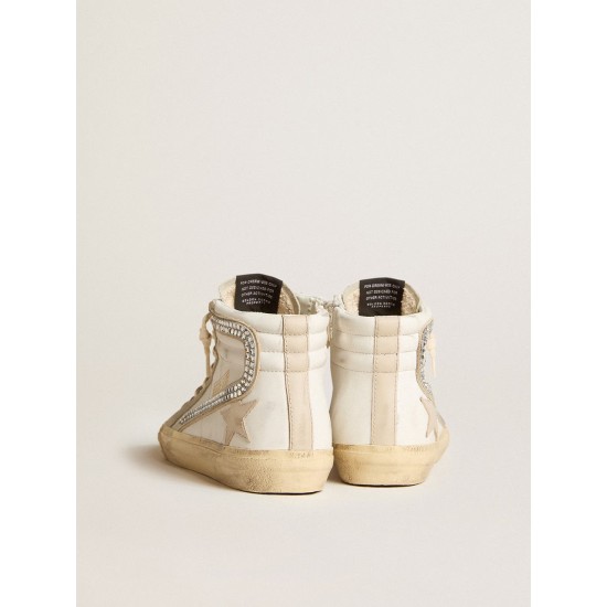 Slide with nude leather star and suede and Swarovski crystal flash